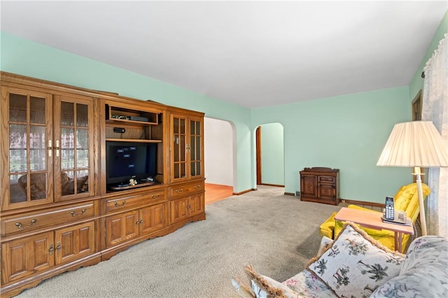146 Samuel St, Chippewa Twp, PA 15010 - living area featuring carpet floors, arched walkways, and baseboards