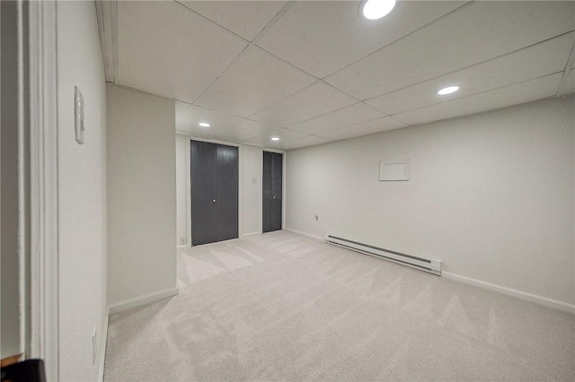 2425 W Pike St, Chartiers, PA 15342 - empty room featuring a baseboard radiator, carpet flooring, recessed lighting, and baseboards