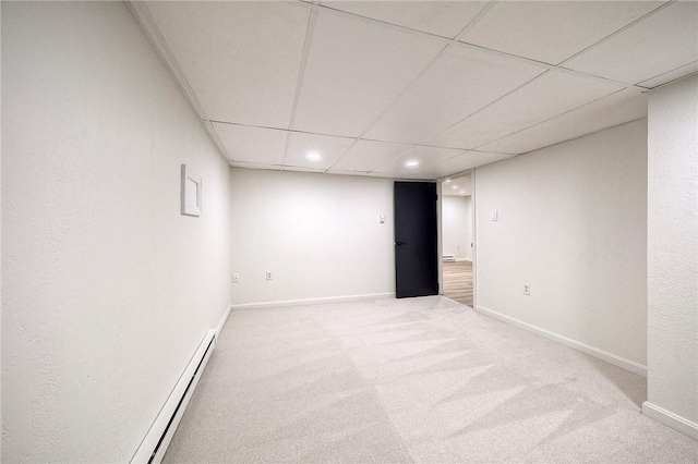 2425 W Pike St, Chartiers, PA 15342 - spare room featuring carpet, a baseboard radiator, a paneled ceiling, baseboards, and recessed lighting
