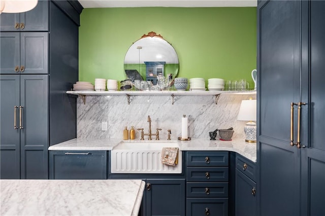 311 Derry Ridge Rd, Ligonier Twp, PA 15658 - kitchen featuring open shelves, a sink, and backsplash
