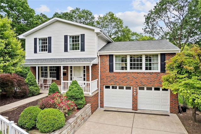 1467 Meteor Cir, Upper St Clair, PA 15241 - tri-level home with driveway, a porch, an attached garage, brick siding, and a shingled roof