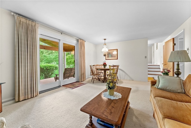 1467 Meteor Cir, Upper St Clair, PA 15241 - carpeted living area featuring stairs and baseboard heating