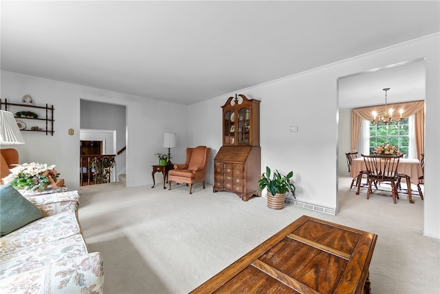 1467 Meteor Cir, Upper St Clair, PA 15241 - living room with carpet flooring, a chandelier, and stairs