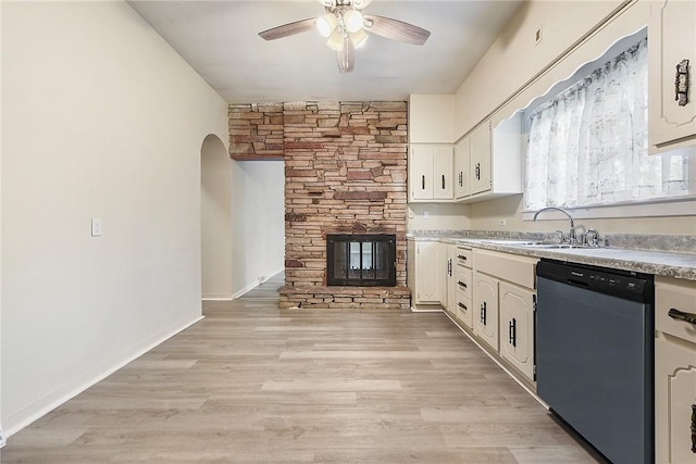 1030 N Grandview Ave, Mckeesport, PA 15132 - kitchen featuring dishwasher, a sink, a ceiling fan, white cabinets, and light countertops