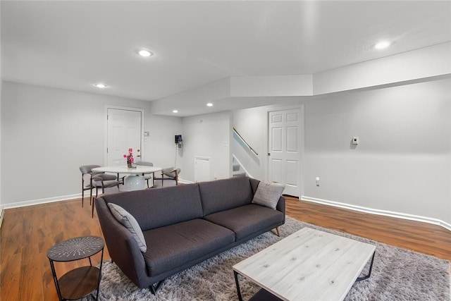 407 Pine Trees Dr, Scott Twp Sal, PA 15106 - living room with recessed lighting, baseboards, stairs, and wood finished floors