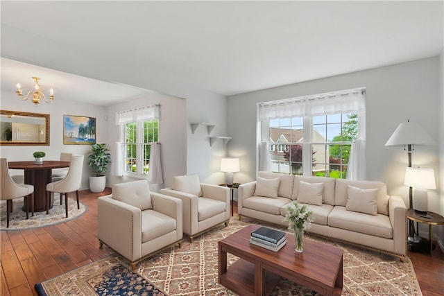 407 Pine Trees Dr, Scott Twp Sal, PA 15106 - living room with hardwood / wood-style floors and a chandelier