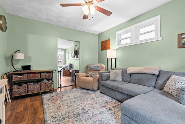 1241 Arkansas Ave, Dormont, PA 15216 - living room featuring plenty of natural light, a ceiling fan, and dark wood-type flooring