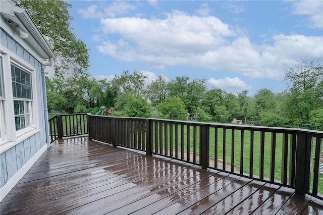 3 Coates Ln, White Twp Ind, PA 15701 - wooden terrace featuring a playground and a lawn