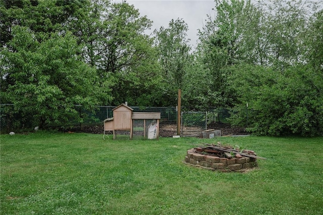 3 Coates Ln, White Twp Ind, PA 15701 - view of yard with exterior structure, a fire pit, and an outbuilding