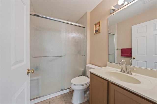 5109 Forest Ridge Dr, South Fayette, PA 15057 - bathroom with a shower stall, vanity, tile patterned flooring, and toilet