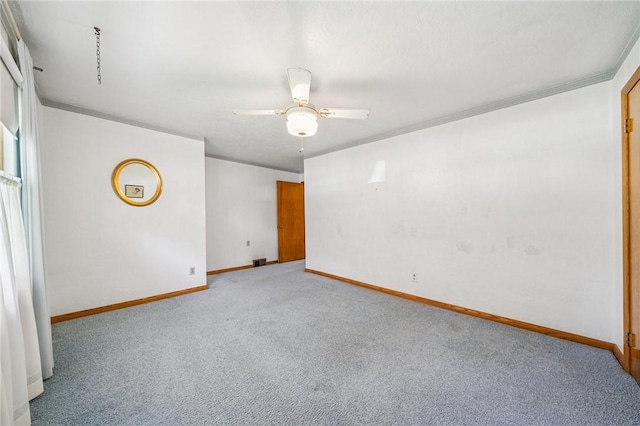 621 Kimlyn Ave, North Huntingdon, PA 15642 - carpeted spare room with baseboards, a ceiling fan, and ornamental molding