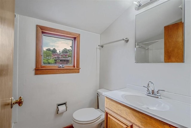 200 Spartan Dr, Bethel Park, PA 15102 - bathroom with vanity, toilet, lofted ceiling, and a shower