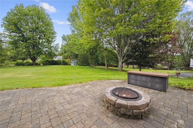 5020 Meadow Crest Dr, Hampton, PA 15101 - view of patio / terrace featuring an outdoor fire pit and view of scattered trees
