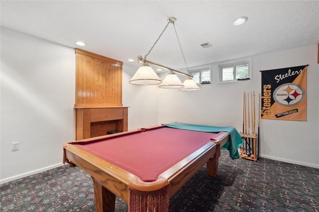 5020 Meadow Crest Dr, Hampton, PA 15101 - playroom featuring carpet floors, recessed lighting, billiards, and baseboards