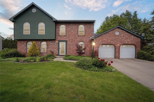 5020 Meadow Crest Dr, Hampton, PA 15101 - view of front of house featuring an attached garage, driveway, a front yard, and brick siding