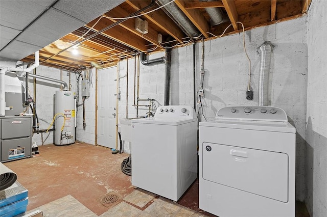 65 Universal St, Bridgeville, PA 15017 - unfinished basement featuring water heater, washing machine and clothes dryer, and electric panel