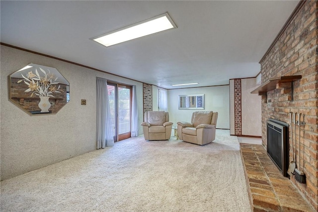 117 Glenfield Dr, Brighton Twp, PA 15009 - living area featuring carpet flooring, a fireplace, and ornamental molding