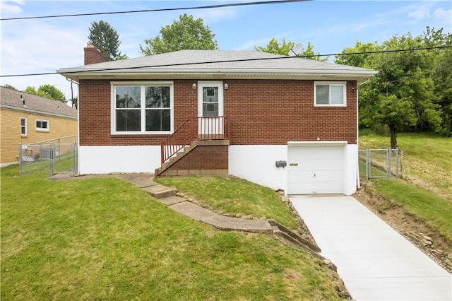 505 School St, West Mifflin, PA 15122 - bungalow with brick siding, concrete driveway, an attached garage, a chimney, and a gate