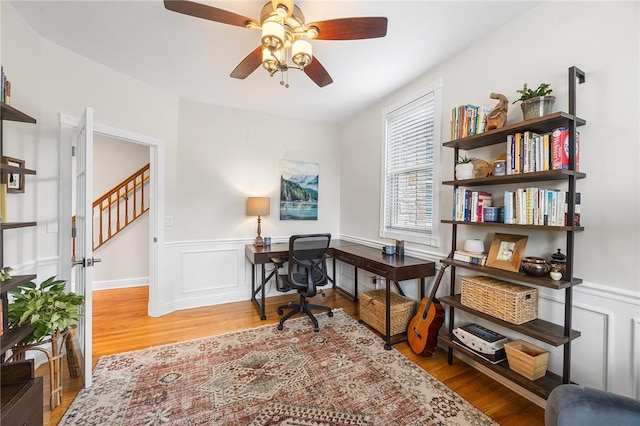 230 Summerlawn Dr, Bell Acres, PA 15143 - office with wood finished floors, a ceiling fan, and a wainscoted wall