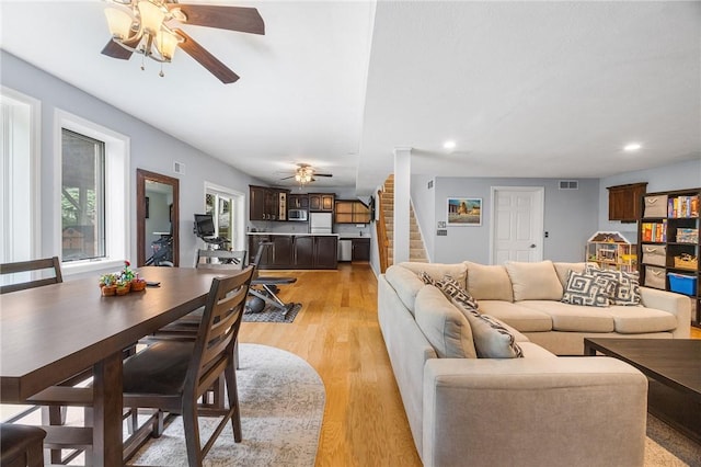 230 Summerlawn Dr, Bell Acres, PA 15143 - living area with ceiling fan, stairway, light wood-style flooring, and recessed lighting