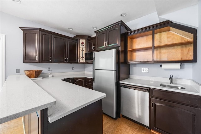 230 Summerlawn Dr, Bell Acres, PA 15143 - kitchen featuring stainless steel appliances, open shelves, a sink, dark brown cabinets, and recessed lighting