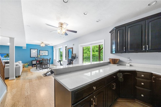 230 Summerlawn Dr, Bell Acres, PA 15143 - kitchen with a peninsula, light wood-type flooring, open floor plan, ceiling fan, and recessed lighting