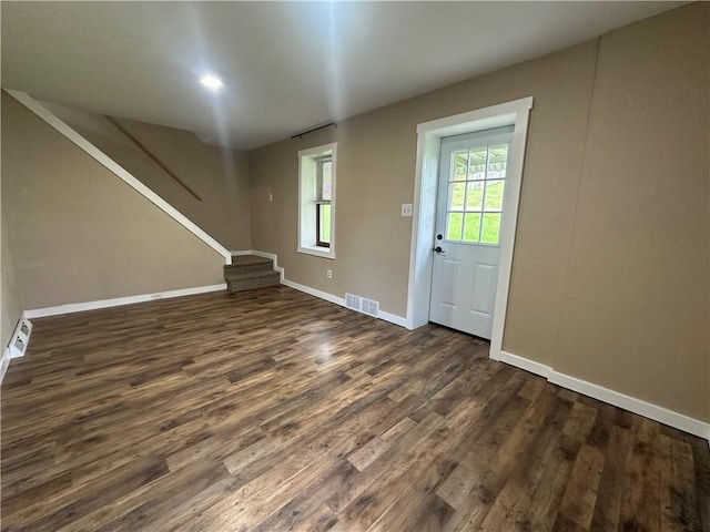 1081 Dixon Rd, Cherryhll Twp/Clymer, PA 15728 - entryway featuring stairway, dark wood-style floors, and baseboards
