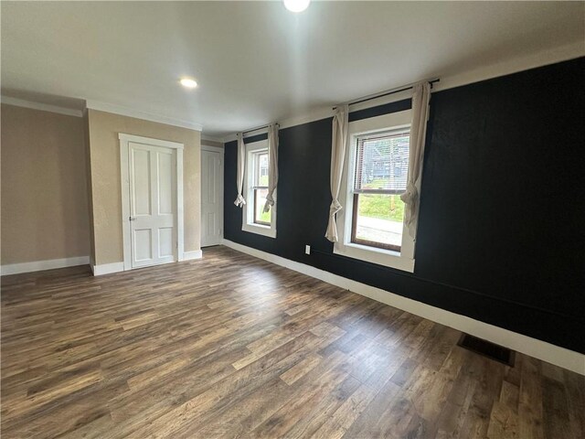 1081 Dixon Rd, Cherryhll Twp/Clymer, PA 15728 - unfurnished bedroom featuring ornamental molding, baseboards, dark wood finished floors, and recessed lighting