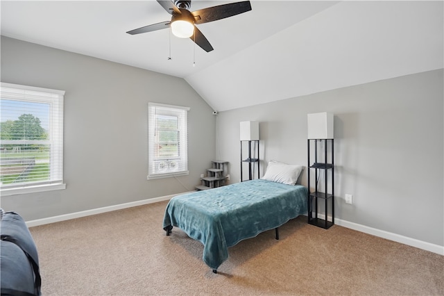 848 7th St, Verona, PA 15147 - carpeted bedroom with baseboards, vaulted ceiling, and a ceiling fan