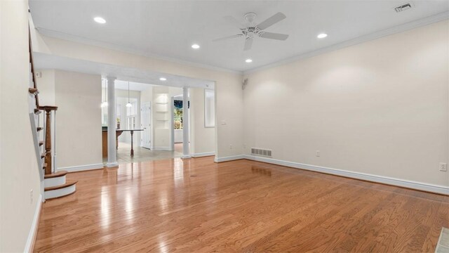 203 Providence Ct, Adams Twp, PA 16059 - empty room with crown molding, a ceiling fan, baseboards, light wood-style floors, and recessed lighting
