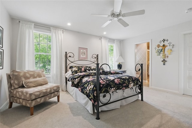 518 Carvine Ct, Marshall, PA 15090 - bedroom with light carpet, baseboards, a ceiling fan, recessed lighting, and ensuite bath