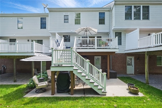 518 Carvine Ct, Marshall, PA 15090 - rear view of property featuring stairway, a patio area, a wooden deck, and brick siding