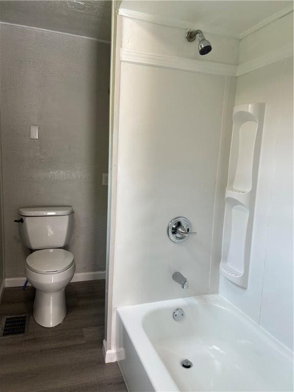 273 Albert St, Mt Washington, PA 15211 - bathroom featuring wood finished floors, toilet, baseboards, and shower / bath combination