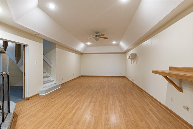2352 Edgar St, Carrick, PA 15210 - finished below grade area with stairs, light wood-style flooring, recessed lighting, ceiling fan, and baseboards