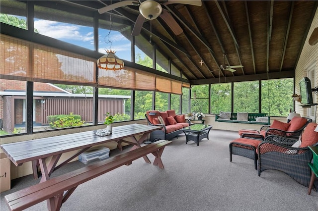 407 Neola Cir, Ross Twp, PA 15237 - sunroom / solarium with a ceiling fan, an outdoor living space, and lofted ceiling