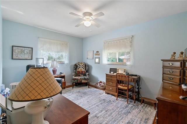 407 Neola Cir, Ross Twp, PA 15237 - office area featuring a ceiling fan, wood finished floors, and baseboards