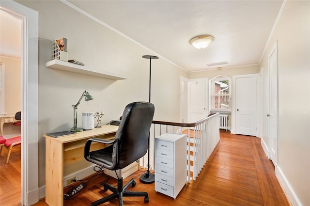 2323 Tilbury Ave, Squirrel Hill, PA 15217 - office with wood finished floors, radiator, ornamental molding, and baseboards