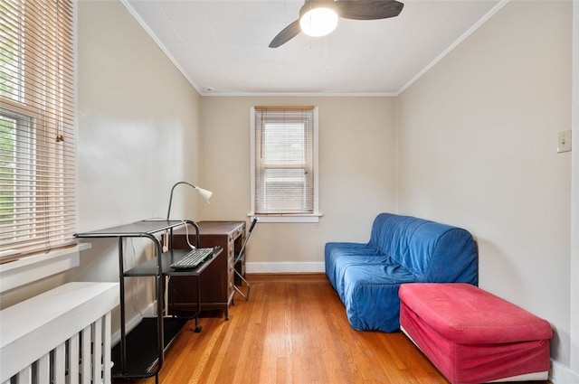 2323 Tilbury Ave, Squirrel Hill, PA 15217 - sitting room featuring ornamental molding, baseboards, wood finished floors, and ceiling fan