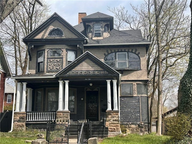 150 Euclid Ave, Sharon, PA 16146 - victorian-style house with covered porch, a chimney, and a shingled roof