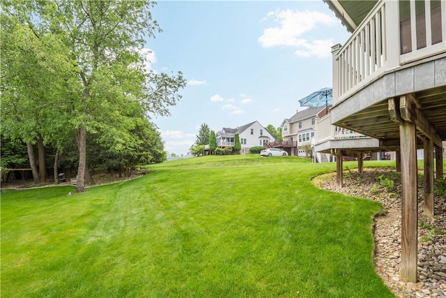 5743 Villahaven Dr, Bethel Park, PA 15236 - view of grassy yard featuring a residential view and a wooden deck