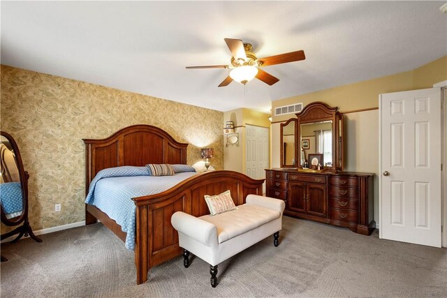 5743 Villahaven Dr, Bethel Park, PA 15236 - bedroom with light colored carpet, ceiling fan, and a closet