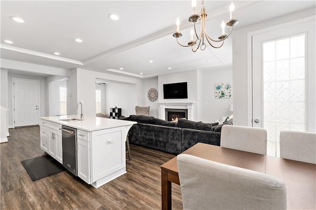 2008 Ashton Row, South Fayette, PA 15017 - kitchen with dishwasher, a sink, dark wood finished floors, white cabinets, and open floor plan