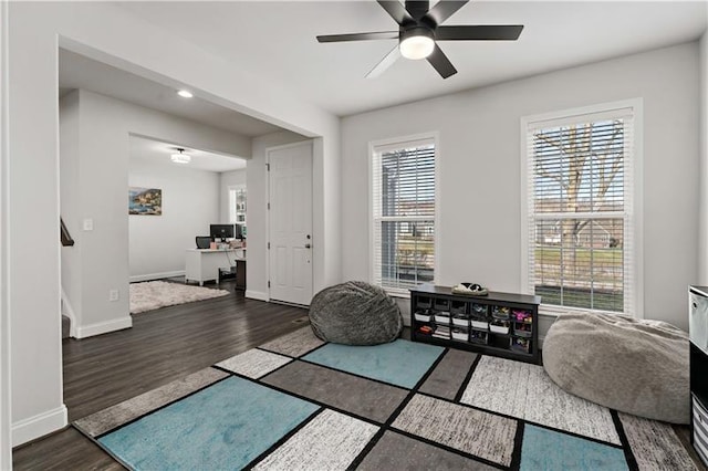 2008 Ashton Row, South Fayette, PA 15017 - sitting room with an office area, wood finished floors, baseboards, ceiling fan, and recessed lighting