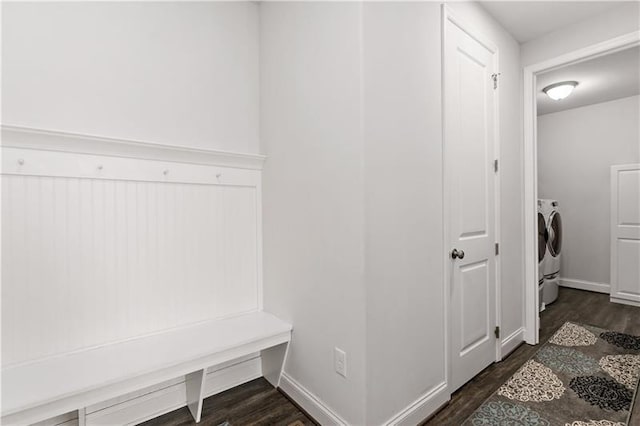 2008 Ashton Row, South Fayette, PA 15017 - mudroom featuring washer and clothes dryer, dark wood-style floors, and baseboards