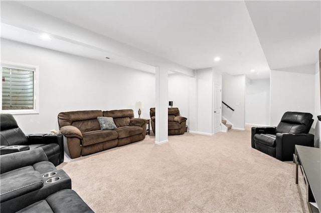 2008 Ashton Row, South Fayette, PA 15017 - living area with light carpet, stairway, recessed lighting, and baseboards
