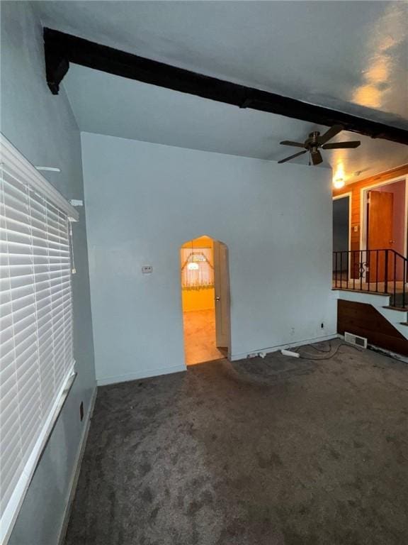 188 Chickasaw Ave, Mccandless, PA 15237 - carpeted spare room featuring a ceiling fan, beamed ceiling, and arched walkways