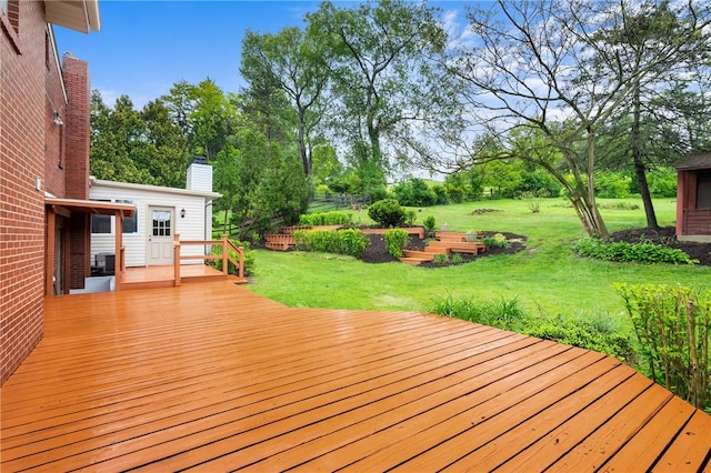 2525 Chapelwood Dr, Upper St Clair, PA 15241 - wooden terrace featuring a lawn and view of wooded area