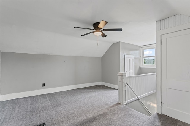 1222 Forest Ave, New Kensington, PA 15068 - additional living space with carpet, vaulted ceiling, ceiling fan, and baseboards