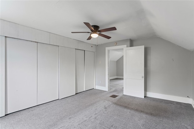 1222 Forest Ave, New Kensington, PA 15068 - unfurnished bedroom with carpet flooring, lofted ceiling, a closet, a ceiling fan, and baseboards