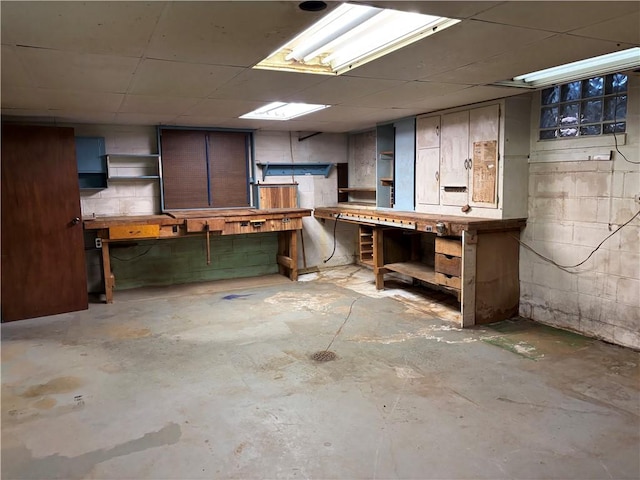 1877 Main St, Arona, PA 15617 - below grade area with a workshop area, concrete block wall, and a paneled ceiling